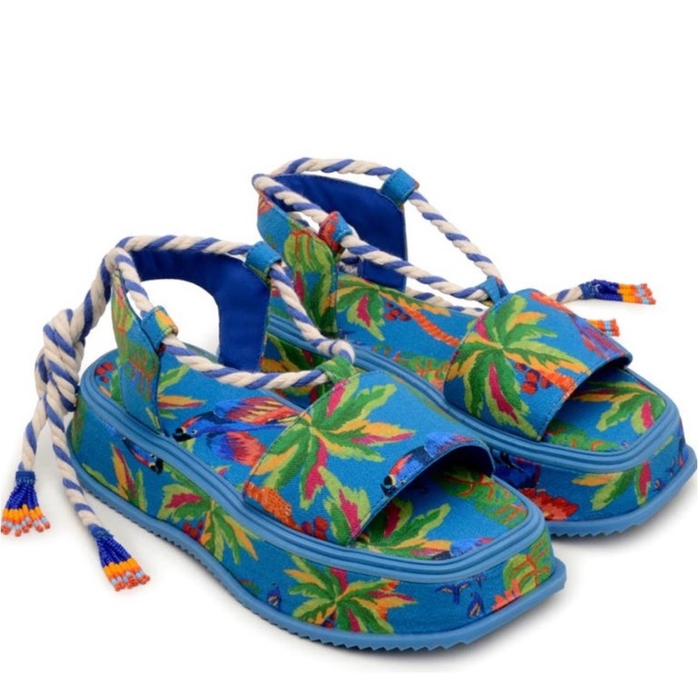 🦜🌈✨🩵Farm Rio Blue Macaw Platform Sandal